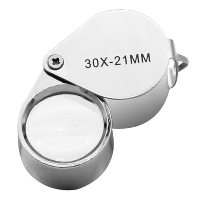 QiCheng&LYS Jeweler Pocket Loupe Magnifier, 30X Glass Lens Magnifying Glass for Jewelry, Coins, Stamps,Antiques and More (Silver)…