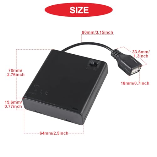 5 Pcs 4 AA Battery Holder, USB Female Socket, 4 x 1.5V AA Battery Box Holder with Cover (Batteries are not Included), ON/Off Switch, Screw,for Arduino RC LED Strip - color: N.4AA Battery Holder Cover With USB Female Socket