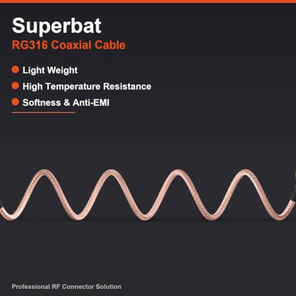 Superbat SMA to BNC Bulkhead Cable 50 Ohm SMA Male to BNC Female RG316 Coaxial Cable Jumper (6inch 2-Pack) for Ham Radio Scanner Antenna Wi-Fi Wireless LAN Devices etc. - color: sma male to bnc female straight 6inch