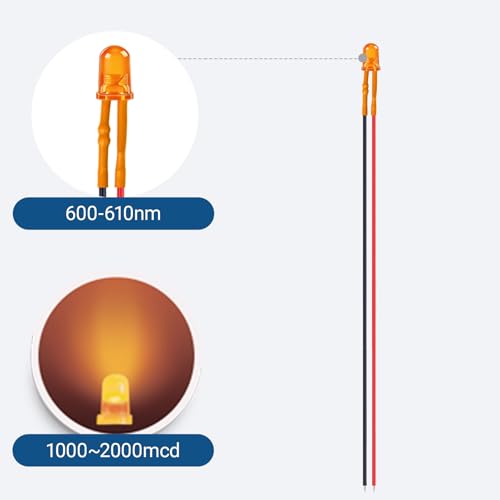 50PCS 5mm Orange Pre-Wired LEDs, 9-12V DC with Inline Resistors - color: Orange / 50 Pcs