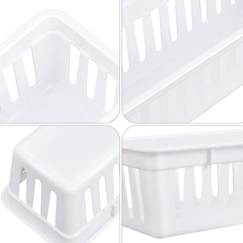 Domensi 12 Pack Slim Plastic Storage Basket Tray Organizer, White - color: White