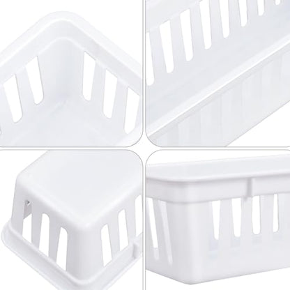 Domensi 12 Pack Slim Plastic Storage Basket Tray Organizer, White - color: White