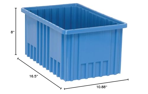 QUANTUM STORAGE SYSTEMS DG92080BL Dividable Grid Storage Container, Heavy-Duty Stackable Plastic Parts Bin for Warehouse, Assembly & Industrial Organization, 16-1/2" x 10-7/8" x 8", Blue, 8-Pack