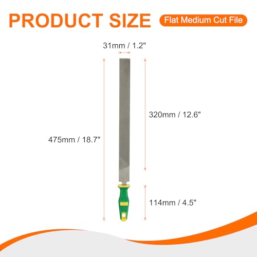 HARFINGTON Flat Medium Cut File 14" Double Cut Teeth High Carbon Steel Hand Rasp File with Plastic Handle for Metal Wood Deburring Removing - size: 14", style: Medium