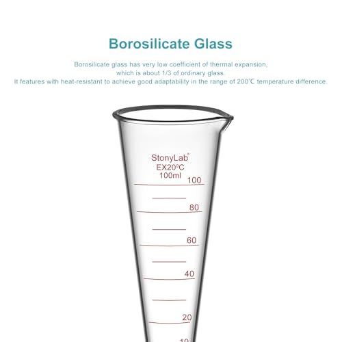 stonylab Graduated Cylinder, 1-Pack Borosilicate Glass Conical Measuring Cylinder Beaker with Wide Mouth and Pour Spout for Precise Measurement, 100 ml - size: 100 ml