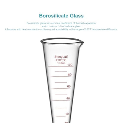 stonylab Graduated Cylinder, 1-Pack Borosilicate Glass Conical Measuring Cylinder Beaker with Wide Mouth and Pour Spout for Precise Measurement, 100 ml - size: 100 ml