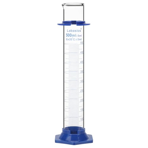 Labasics Graduated Cylinder with Plastic Hexagonal Base, Borosilicate Glass for Laboratory Precise Measurement, 500 ml - size: 500 ml