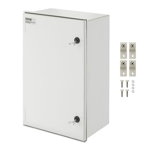 VEVOR Fiberglass Enclosure 23.6 x 15.7 x 9.1 Electrical Enclosure Box NEMA 3X Electronic Equipment Enclosure Box IP65 Weatherproof Wall-Mounted Electrical Enclosure with Hinges & Quarter-Turn Latches - size: 23.6" x 15.7" x 9.1"