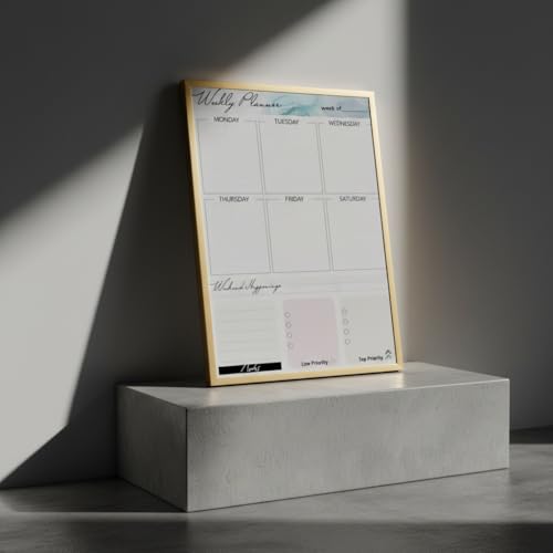 Magnetic Dry Erase Board 12 x 16 Inch with Foldable Stand, 2 Markers & Magnetic Eraser, Portable Gold Whiteboard for Wall Mount or Tabletop Use - style: Gold Stand + Planner