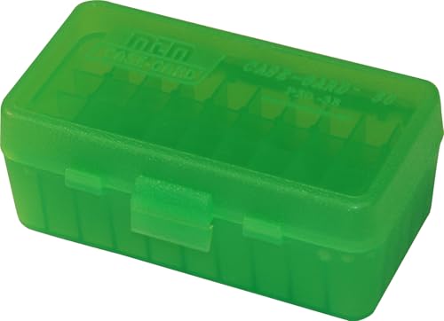 MTM Case-Gard P50-38-16 Flip-Top Ammo Box, 50 Round, Clear Green - color: Clear Green