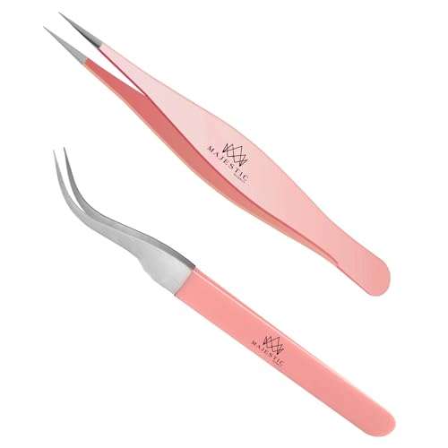 Majestic Bombay Fine Point Tweezers, Eyebrows, Facial Hair, Women and Men - color: Light Pink
