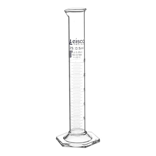 Graduated Cylinder, 25ml - Class A Tolerance ±0.25ml - Hexagonal Base - Blue Graduations - Borosilicate 3.3 Glass - Eisco Labs - size: 25mL