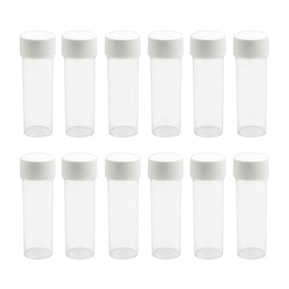 12Pcs 25ml Plastic Test Tubes with Caps – 24x85mm Clear Flat Test Tubes for Lab, Bath Salts, Candy Storage, Beads Display, Party Decoration & Sample Testing