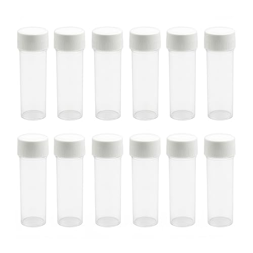 12Pcs 25ml Plastic Test Tubes with Caps – 24x85mm Clear Flat Test Tubes for Lab, Bath Salts, Candy Storage, Beads Display, Party Decoration & Sample Testing