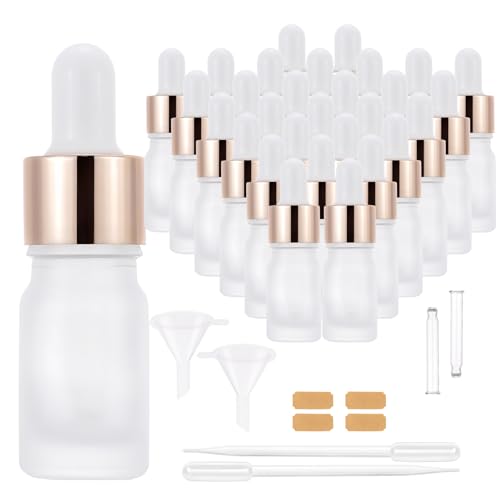 30 Pack 5ml Frosted Glass Dropper Sample Bottles, Rose Golden Caps - color: Frosted, size: 5mL-30pcs