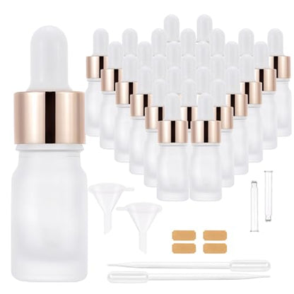 30 Pack 5ml Frosted Glass Dropper Sample Bottles, Rose Golden Caps - color: Frosted, size: 5mL-30pcs