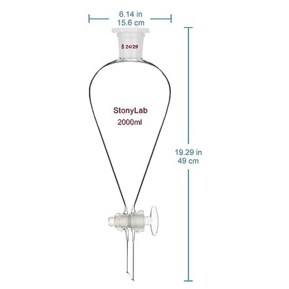 stonylab Separatory Funnel with Glass Stopcock Valve, Borosilicate Glass 24/29 Joint Funnel for Laboratory Accurate Liquid Separation, 2000 ml
