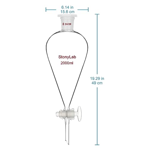 stonylab Separatory Funnel with Glass Stopcock Valve, Borosilicate Glass 24/29 Joint Funnel for Laboratory Accurate Liquid Separation, 2000 ml