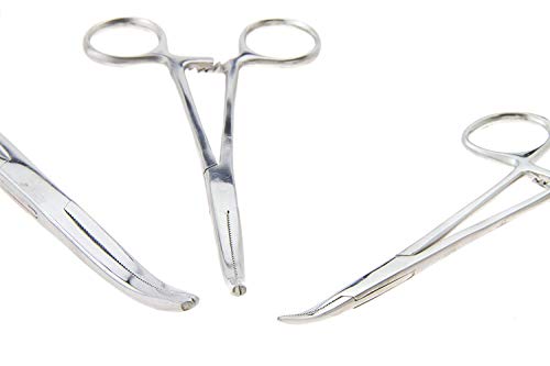 6-Piece Hemostat Forceps Set - Stainless Steel Straight & Curved Clamps, 6 Piece Multi-Purpose Locking Forceps for Fishing, Crafts, Medical, and Hobby Use (8", 6.25" and 5")