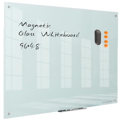 Magnetic Glass Dry Erase Board - White Board 48 x 96 Inch Wall Mounted Glass Whiteboard, Large Frameless White Board for Wall Office, Home & School, - color: White, size: 48"W x 96"H