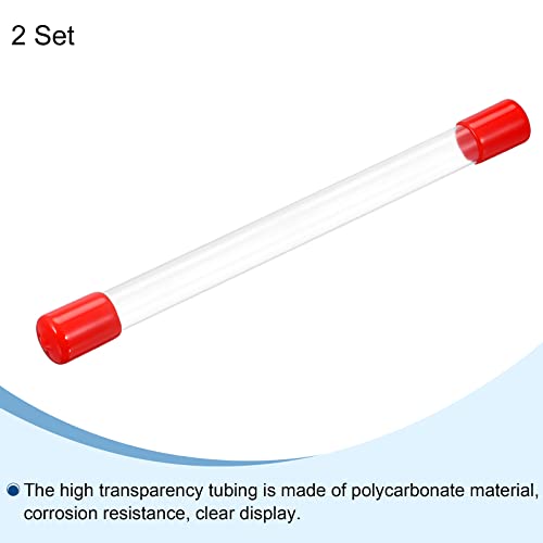 PATIKIL Clear Rigid Tube Round Plastic Tubing with Red Rubber Caps Polycarbonate Water Pipe, 305mm/ 12 Inch Length, 14mmx15mm/0.55"x0.6", 2 Set - color: Red,Clear, size: 0.55"x0.6"
