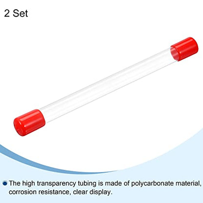 PATIKIL Clear Rigid Tube Round Plastic Tubing with Red Rubber Caps Polycarbonate Water Pipe, 305mm/ 12 Inch Length, 14mmx15mm/0.55"x0.6", 2 Set - color: Red,Clear, size: 0.55"x0.6"