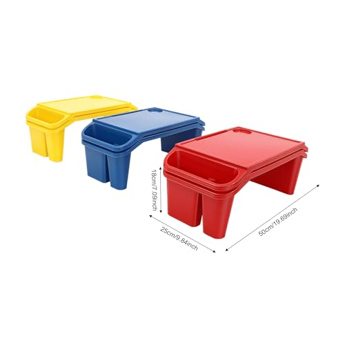 6 Pack Kids Lap Desk, Portable Activity Tray with Side Storage, Stackable Plastic Breakfast Laptop Trays for Home, Classroom, Daycare (Red+Blue+Yellow)