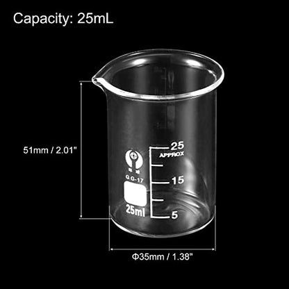 PATIKIL 3Pcs 25ml Low Form Glass Beaker, 3.3 Borosilicate Glass Graduated Printed Scale Measuring Cups with Spout for Kitchen Lab Liquids - size: 25ml