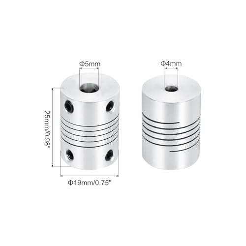 uxcell 4Pcs 4mm to 5mm Aluminum Alloy Shaft Coupling L25xD19 Flexible Coupler Beam Stepper Motor Joint Connector for 3D Printer CNC Machine DIY Encoders and Motors Shaft,Silver - size: 4mm to 5mm
