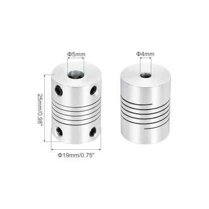 uxcell 4Pcs 4mm to 5mm Aluminum Alloy Shaft Coupling L25xD19 Flexible Coupler Beam Stepper Motor Joint Connector for 3D Printer CNC Machine DIY Encoders and Motors Shaft,Silver - size: 4mm to 5mm