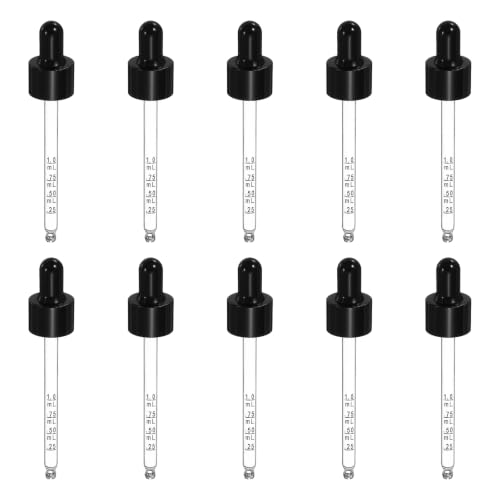 PATIKIL Glass Eye Dropper w/Measurement mark for 1.7oz Glass Bottles 10Pcs - color: Black/Black Top, size: 1.7oz