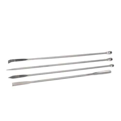 Laboratory Spatula Set 4 Pcs 304 Stainless Steel Micro Spatula Double Ended Mixing Spoon Long Handle for Lab Reagent Sampling Powders Liquids, Flannel Storage Bag Included