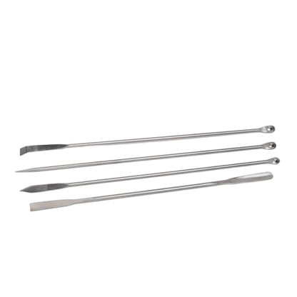 Laboratory Spatula Set 4 Pcs 304 Stainless Steel Micro Spatula Double Ended Mixing Spoon Long Handle for Lab Reagent Sampling Powders Liquids, Flannel Storage Bag Included