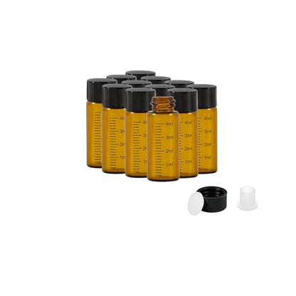 12PCS 4ml Amber Glass Graduated Vials with Screw Caps & Plastic Stoppers - color: AMBER, size: 4ml