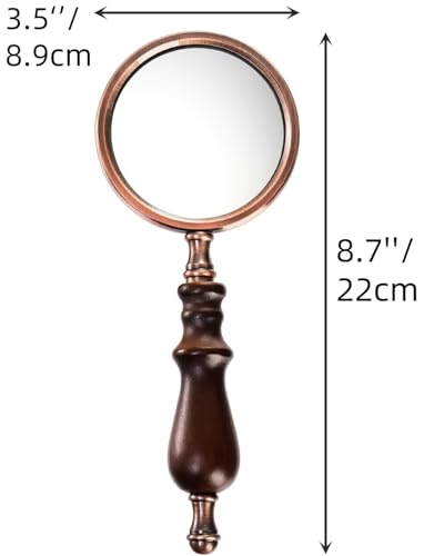 Hiceeden 10X Antique Magnifying Glass, Brass Handheld Magnifier with Wooden Handle, Decorative Reading Magnifying Lens, Vintage Gift for Elderly, Senior