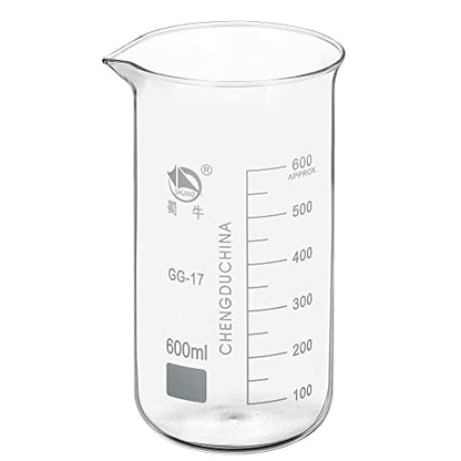PATIKIL 600ml Tall Form Glass Beaker, 3.3 Borosilicate Glass Graduated Printed Scale Measuring Cups with Spout for Kitchen Lab Liquids Transit Boiling - size: 600ml