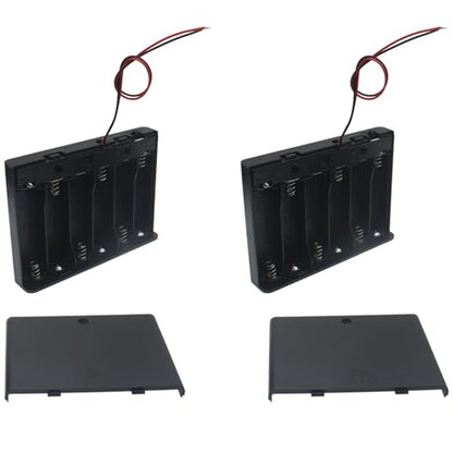 2 PCS 6 Slots AA Battery Holder Bundle with Switch and Leads Plastic AA Battery Case 6 X 1.5 V AA Battery Storage Box with Cap - size: 6 Slots