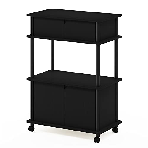 Furinno Turn-N-Tube Kitchen Storage Cart with Cabinet with Lockable Wheels, Americano/Black - color: Americano/Black, size: 3-Tier with Cabinet