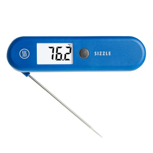 ThermoWorks Sizzle Digital Meat Thermometer – Instant Read in 2 Seconds, Waterproof, Folding Probe with Magnetic Back, Auto-Rotating Backlit Display, for Cooking Food, Grill & BBQ - Nautical Blue - color: Nautical Blue