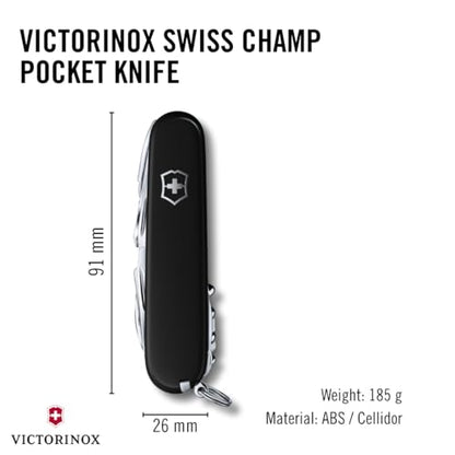 Victorinox Swiss Army Swiss Champ Pocket Knife (Black), 91mm - color: Black, style: SwissChamp