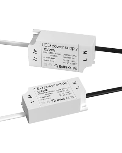 Lustaled 24W LED 12V Power Supply, IP67 Waterproof12 Volt LED Driver 110V AC to 12V DC Constant Voltage Converter 1.5A Transformer Adapter for LED Strip Light Indoor & Outdoor Use (2-Pack) - style: 24W 12V - 2 Pack