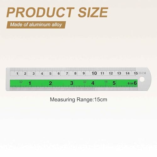 HARFINGTON 4pcs Metal Straight Ruler 15cm Metric SAE Aluminum Alloy Measuring Rulers Scale Tool with Hole for Measure Study Reading Classroom Office, Green - color: Green, size: 15cm