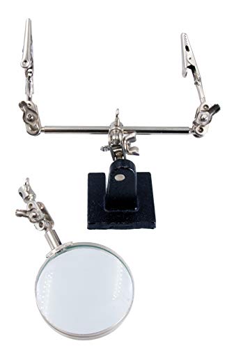 Zega Crafts Helping Hand Magnifier – Adjustable 4X Magnifying Glass on Metal Base with 2 Adjustable Alligator Clips –Designed for Soldering, Crafting and Small Precision Projects