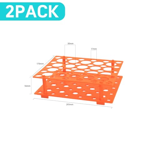 2 Pack Plastic Test Tube Racks 100 Holes Centrifuge Tube Holder for 10/50mL - size: 2 PCS Orange Large
