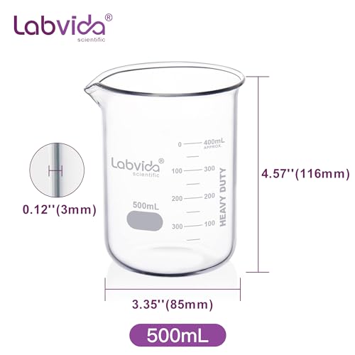 4pcs 500ml 3.3 Borosilicate Glass Thick Beakers, LVA012 - style: 4pcs of Vol.500ml