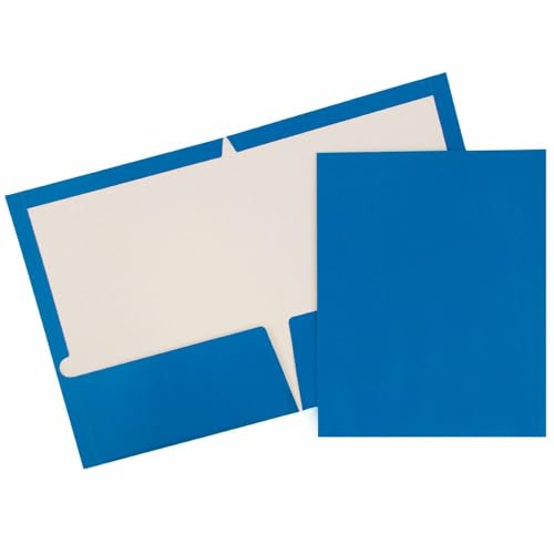 JAM PAPER Laminated Two Pocket Glossy Folders - Blue - 3/Pack - color: Blue, size: Pack of 3 Folders