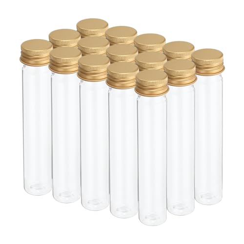 PATIKIL 65ml Plastic Test Tubes with Screw Caps, 15Pcs 150x27mm Flat Bottom Tubes for Scientific Party Decoration Candy Bead Storage Bath Salt, Gold Tone - color: Gold Tone, size: 65ml