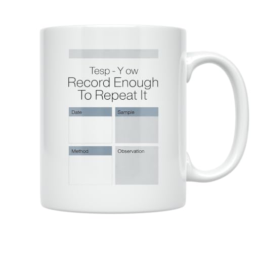 Lab Notebook Shorthand Mug - Record Enough To Repeat It - 11 oz Ceramic