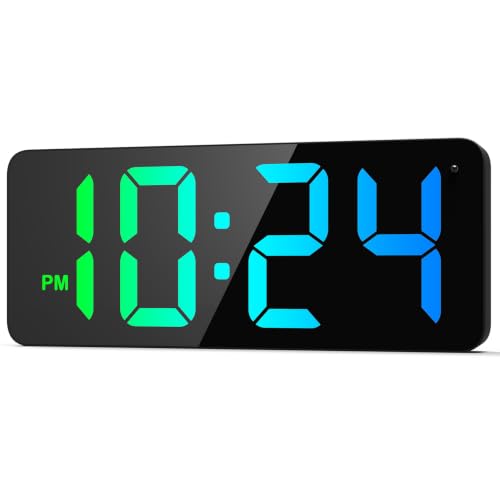 LED Digital Wall Clock with Large Display, Big Digits, Auto-Dimming, 12/24Hr Format, Modern Electric Small Silent Wall Clock for Living Room, Bedroom, Classroom, Farmhouse, Kitchen, Office - RGB - color: Rgb
