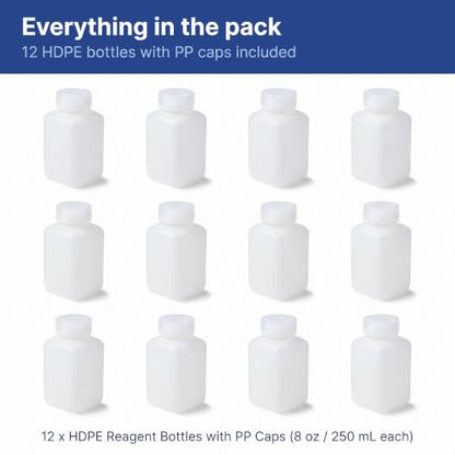 United Scientific™ HDPE Reagent Bottles, Wide Mouth, 8oz, Pack of 12 - size: 250 mL (8oz)